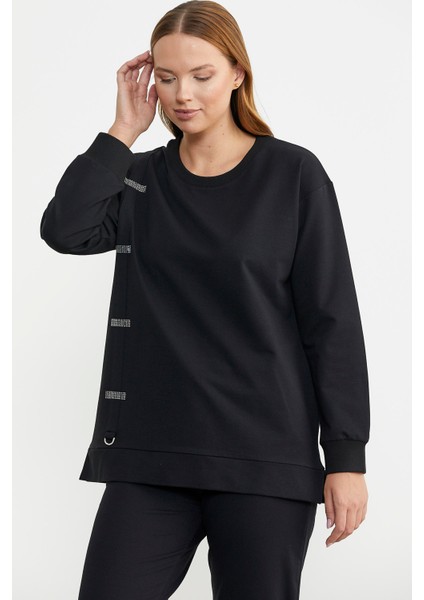 Taş Detaylı Sıfır Yaka Eşofman Takım - Siyah fırsatları