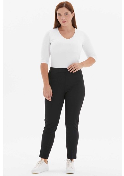 Büyük Beden Yan Cep Dar Paça Örme Pantolon