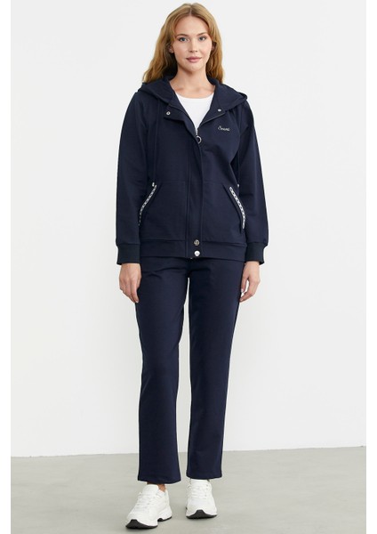 Fermuar Kapamalı Kapüşonlu Eşofman Takım - Lacivert fiyatları