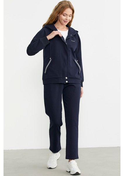 Fermuar Kapamalı Kapüşonlu Eşofman Takım - Lacivert modelleri