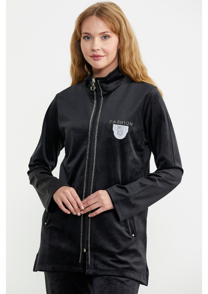 Kadife Dik Yaka Tunik Eşofman Takım - Siyah modelleri