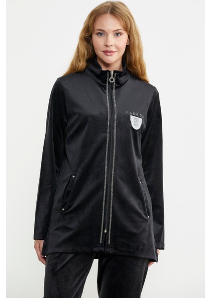 Kadife Dik Yaka Tunik Eşofman Takım - Siyah fırsatları