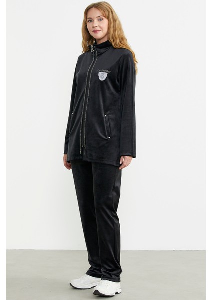 Kadife Dik Yaka Tunik Eşofman Takım - Siyah indirimleri