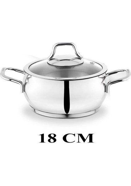 Mini Çelik Tencere 18 cm Cam Kapaklı