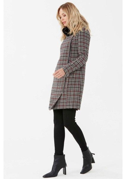 Kruvaze Yandan Fermuarlı Kürklü Ekose Kaban fırsatları