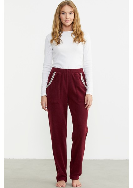 Cep Detaylı Düz Renk Polar Eşofman Altı - Bordo fiyatları