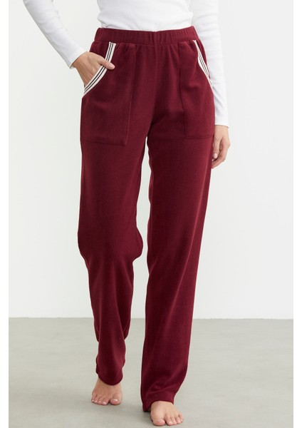 Cep Detaylı Düz Renk Polar Eşofman Altı - Bordo modelleri