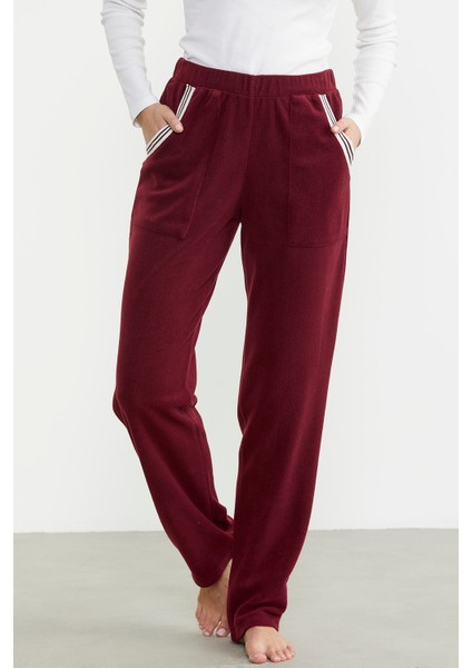 Cep Detaylı Düz Renk Polar Eşofman Altı - Bordo fırsatları