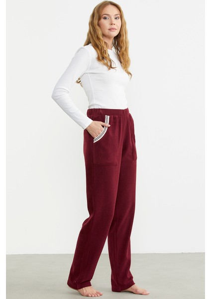 Cep Detaylı Düz Renk Polar Eşofman Altı - Bordo indirimleri