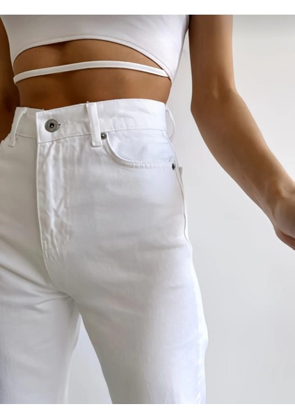 2020 Kadın Likrasız Palazzo Jeans Kot Denim Pantolon - Beyaz fırsatları