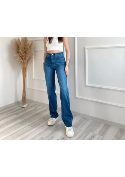 2020 Kadın Likrasız Palazzo Jeans Kot Denim Pantolon - Mavi fiyatları