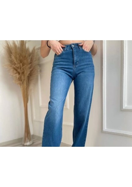 2020 Kadın Likrasız Palazzo Jeans Kot Denim Pantolon - Mavi modelleri