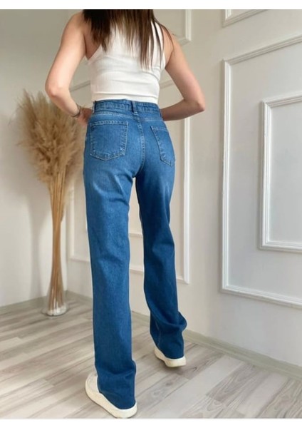 2020 Kadın Likrasız Palazzo Jeans Kot Denim Pantolon - Mavi fırsatları