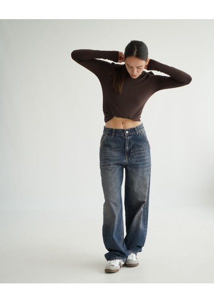 2410-PTNC Kadın Likrasız Skater Patenci Jeans Kot Denim Pantolon - Koyu Mavi fiyatları