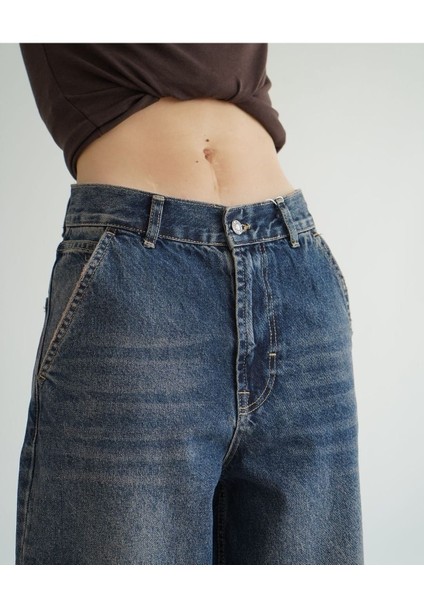 2410-PTNC Kadın Likrasız Skater Patenci Jeans Kot Denim Pantolon - Koyu Mavi modelleri