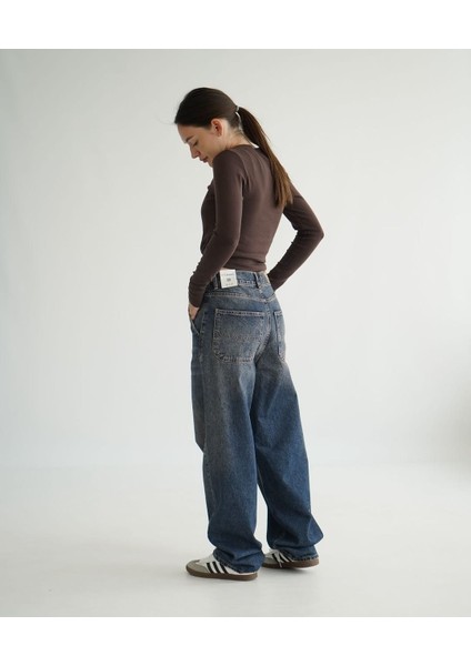 2410-PTNC Kadın Likrasız Skater Patenci Jeans Kot Denim Pantolon - Koyu Mavi fırsatları