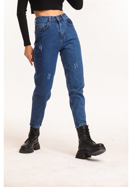 2006 Kadın Likrasız Mom Jeans Kot Denim Pantolon - Mavi