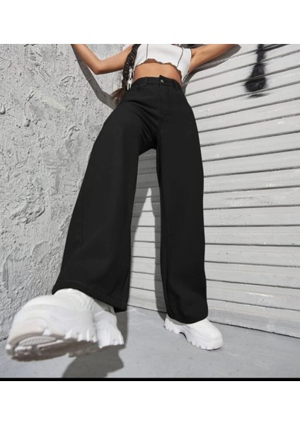 2021 Kadın Likralı Palazzo Jeans Kot Denim Pantolon - Siyah fiyatları