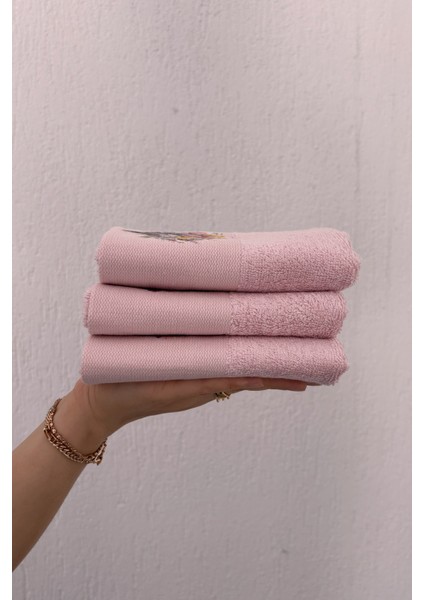 3'lü baskılı mutfak havlu takımı - pembe el havlusu seti - ekstra yumuşak - 30x50 cm - çiçek bahçesi