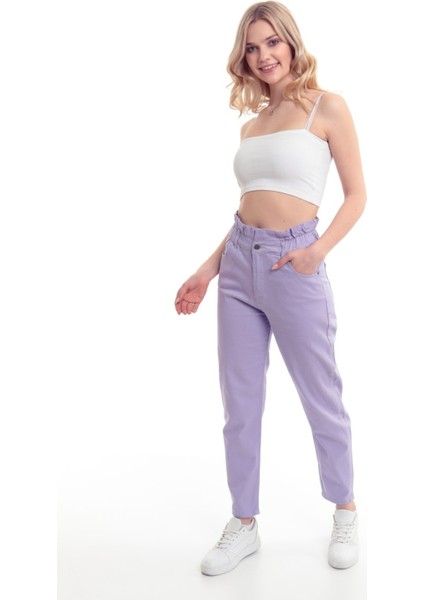 2004 Kadın Likrasız Gabardin Beli Lastikli Jeans Kot Denim Pantolon - Lila