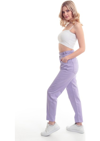 2004 Kadın Likrasız Gabardin Beli Lastikli Jeans Kot Denim Pantolon - Lila
