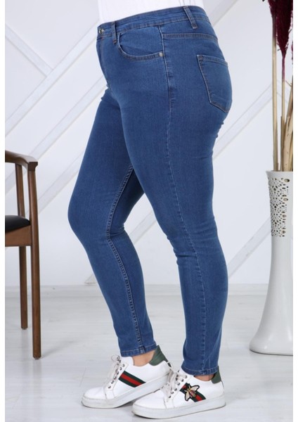 2039 Kadın Likralı Slim Fit Büyük Beden Jeans Kot Denim Pantolon - Mavi fiyatları