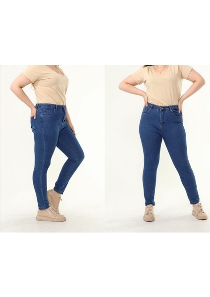 2039 Kadın Likralı Slim Fit Büyük Beden Jeans Kot Denim Pantolon - Mavi modelleri