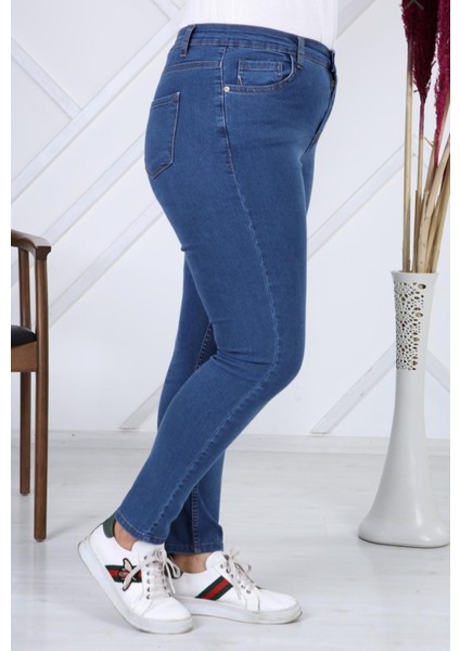 2039 Kadın Likralı Slim Fit Büyük Beden Jeans Kot Denim Pantolon - Mavi fırsatları