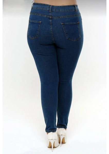 2039 Kadın Likralı Slim Fit Büyük Beden Jeans Kot Denim Pantolon - Koyu Mavi fiyatları