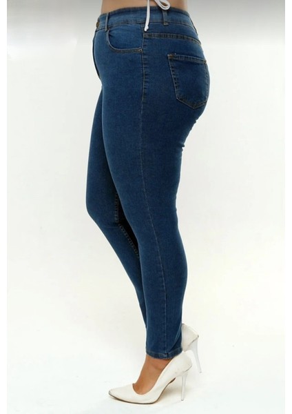 2039 Kadın Likralı Slim Fit Büyük Beden Jeans Kot Denim Pantolon - Koyu Mavi modelleri