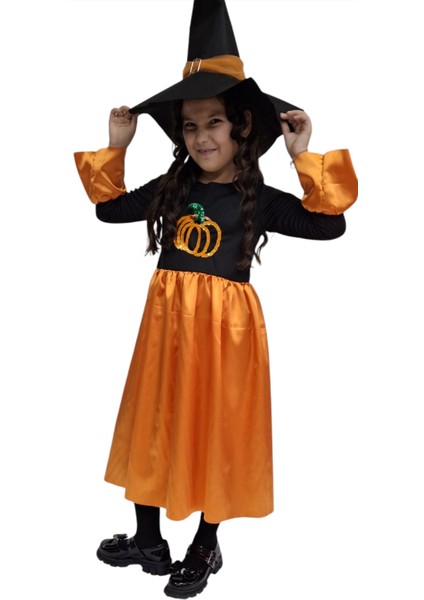 Kız Çocuk Halloween Turuncu Siyah Cadı Elbise Kostüm Parti Cadılar Bayramı Fuuny Spooky Pumpkin Tutu Gown
