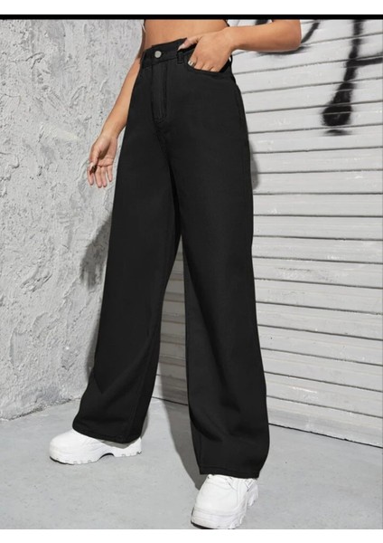 2021 Kadın Likralı Palazzo Jeans Kot Denim Pantolon - Siyah modelleri