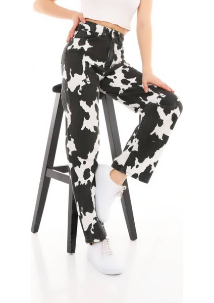 Pass&pass 2036 Kadın Dalmaçyalı Desenli Jeans Kot Denim Pantolon - Siyah Beyaz fiyatları