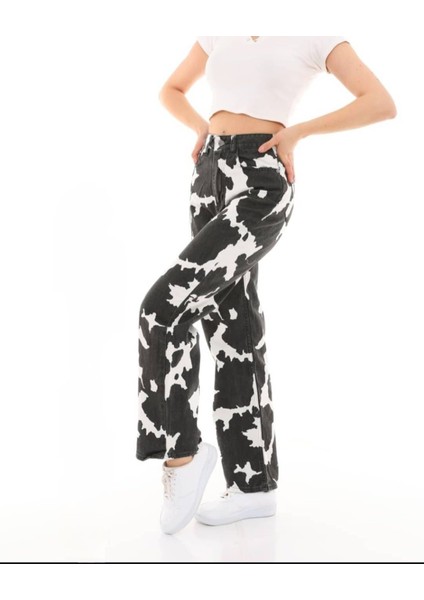Pass&pass 2036 Kadın Dalmaçyalı Desenli Jeans Kot Denim Pantolon - Siyah Beyaz modelleri