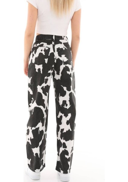 Pass&pass 2036 Kadın Dalmaçyalı Desenli Jeans Kot Denim Pantolon - Siyah Beyaz fırsatları