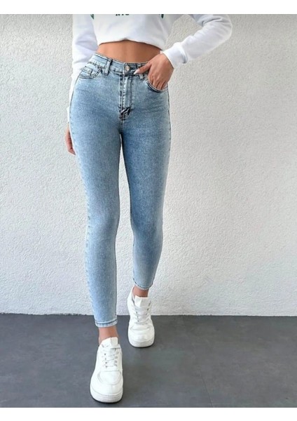2003 Kadın Likralı Skinny Slim Fit Jeans Kot Denim Pantolon - Kar