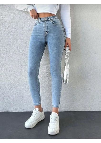 2003 Kadın Likralı Skinny Slim Fit Jeans Kot Denim Pantolon - Kar