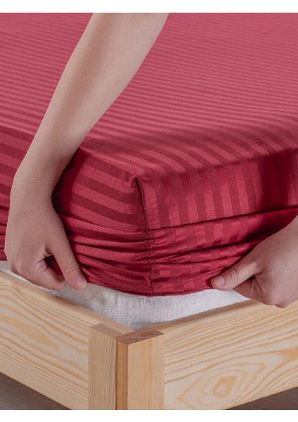 Bordo Pamuklu Çizgili Saten Lastikli Çarşaf Takımı Tek Kişilik + 1 Yastık Kılıfı fiyatları