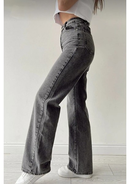 2020 Kadın Likrasız Palazzo Jeans Kot Denim Pantolon - Füme fiyatları