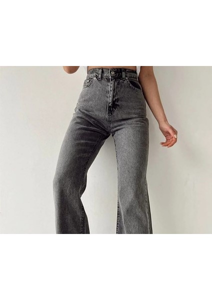 2020 Kadın Likrasız Palazzo Jeans Kot Denim Pantolon - Füme modelleri