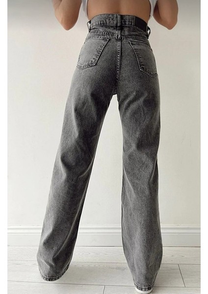 2020 Kadın Likrasız Palazzo Jeans Kot Denim Pantolon - Füme fırsatları