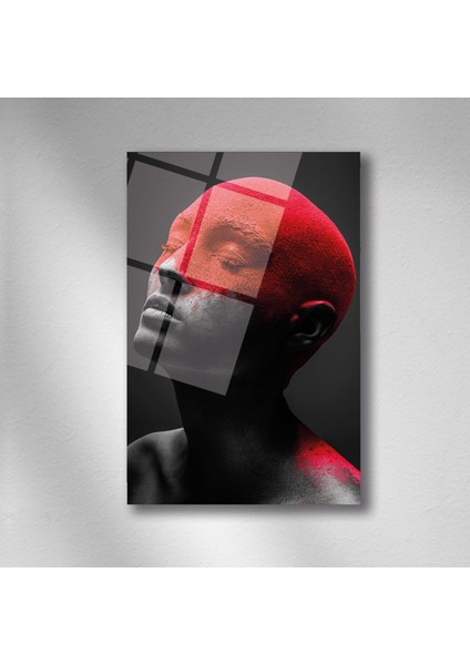 Özgürlük Kırmızı Kadın Soyut Cam - 35X50