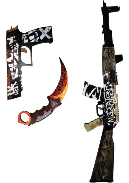 Ahşap Cs - Go AK47 Wasteland Rider Skin Kaplama Oyuncak Seti