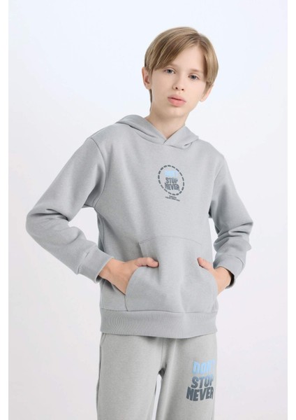 Erkek Çocuk Gri Kapüşonlu Sırt Baskılı Sweatshirt D3049A824WN modelleri