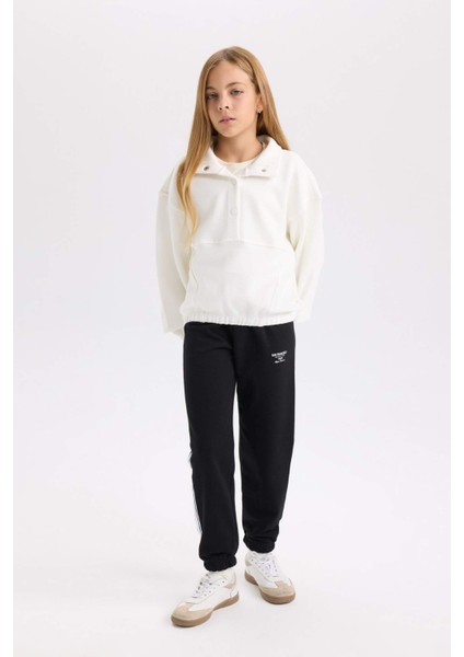 Kız Çocuk Relax Fit Çıtçıtlı Dik Yaka Basic Düz Sweatshirt D4685A824WN