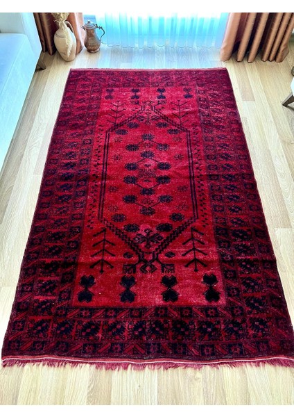 135X219 cm Harika Koyu Mavi ve Kırmızı Renkli El Dokuma Dekoratif Antik Türk Kilimi
