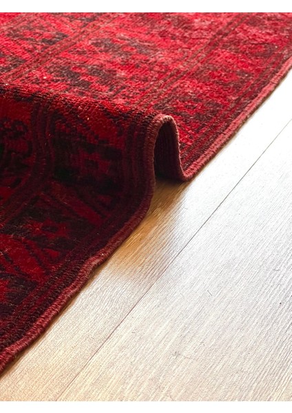 135X219 cm Harika Koyu Mavi ve Kırmızı Renkli El Dokuma Dekoratif Antik Türk Kilimi