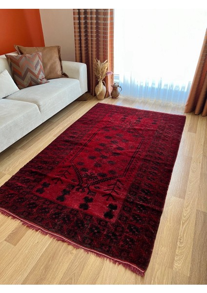 135X219 cm Harika Koyu Mavi ve Kırmızı Renkli El Dokuma Dekoratif Antik Türk Kilimi