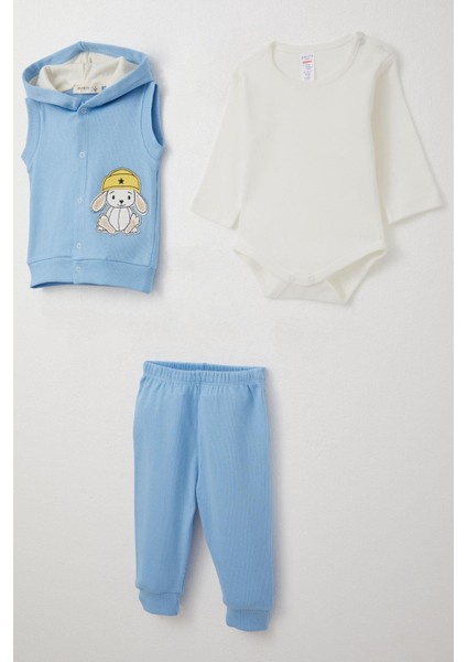 Erkek Bebek Zıbınlı 3 Lü Takım Sevimli Şapkalı Köpekçik Nakışlı 4 Ay-1 Yaş, Açık Mavi fiyatları