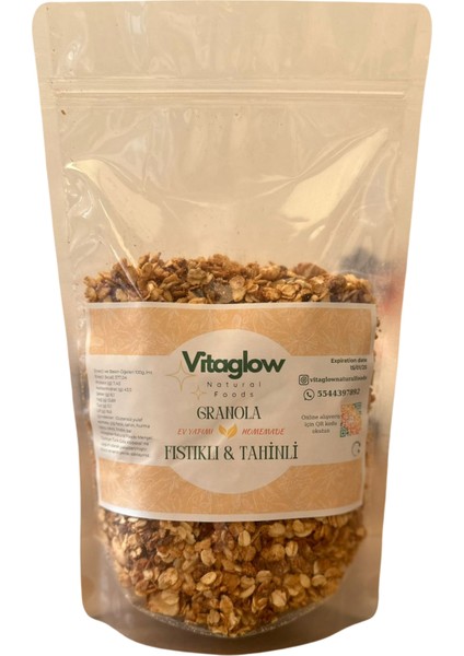 Granola Fıstıklı & Tahinli Katkısız Sağlıklı Atıştırmalık Şeffaf Paket 300 gr